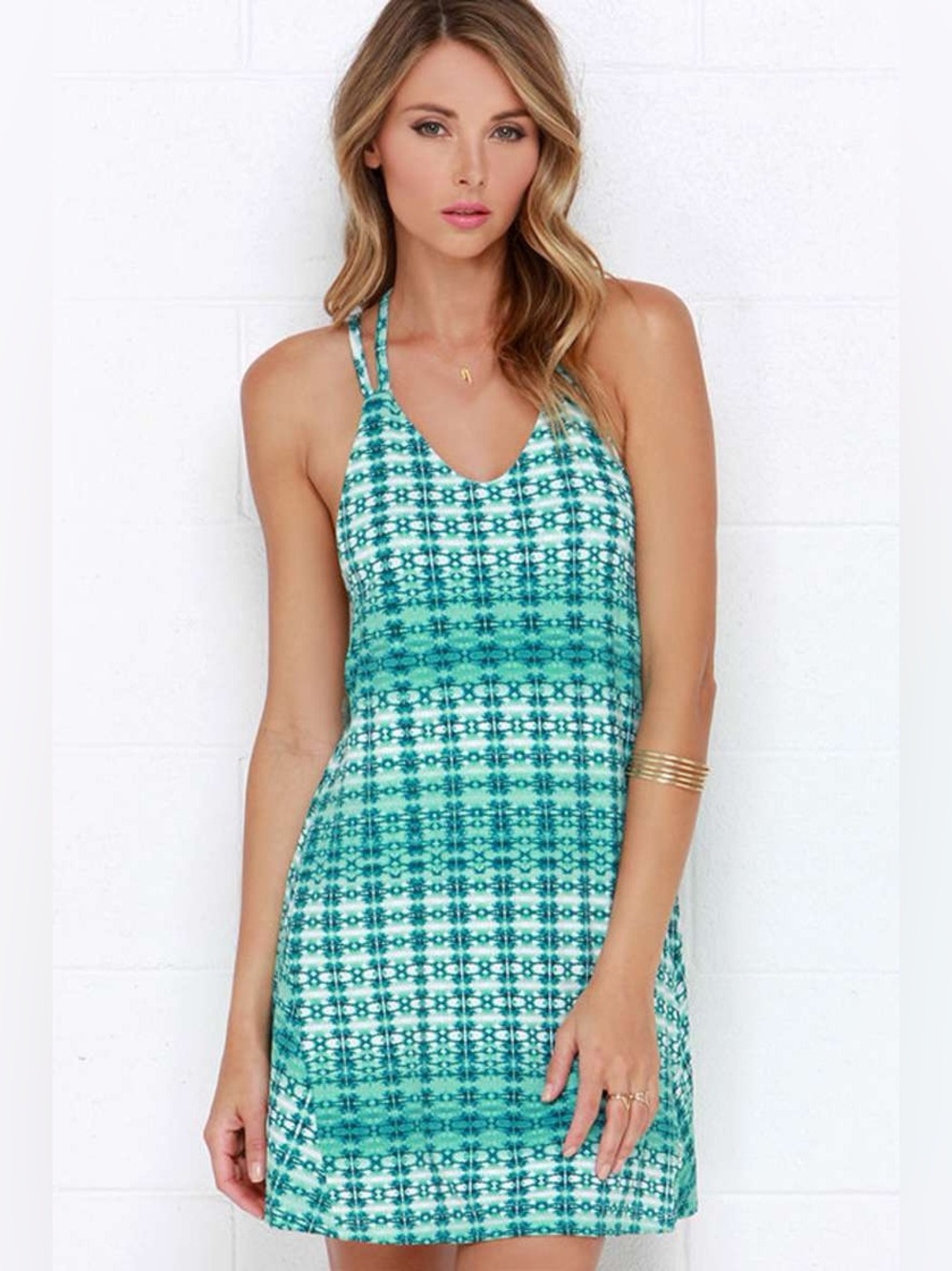 RVCA SENTORI TEAL PRINT DRESS SIZE MEDIUM